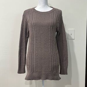 GAP Taupe Brown Mushroom Cable Knit Tunic Style Wool Blend Fisherman Sweater XS